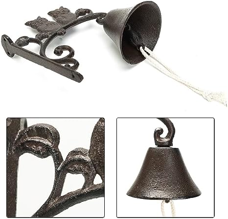 Sungmor Heavy Duty Cast Iron Wall Bell - Decorative Retro Style Lovely Owls Hand Bell - Manually Shaking Wall Hanging Doorbell - Indoor Outdoor Wall Mounted Dinner Bell - Garden Home Wall Decoration - Image 5