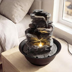 Giantex Tabletop Water Fountain with Warm LED Light, Tiered Rock Waterfall with Pump, Zen Meditation Desktop Decor for Office, Home Relaxation - Image 3