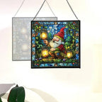 Gnome with Firefly Lanterns Stained Glass Suncatcher – Square Hanging Window Panel for Home, Garden, Nursery, Halloween, Christmas, Memorial Day – Whimsical Glass Art Gift for Gnome Lovers yb570v - Image 4