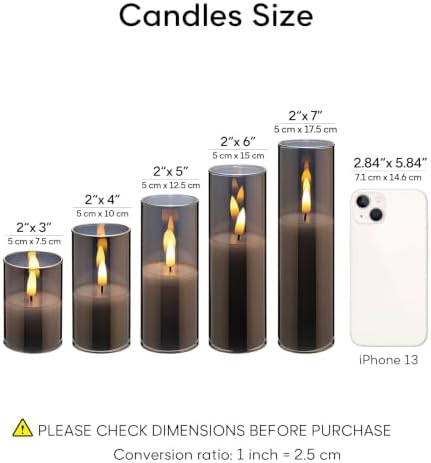 Eywamage Grey Glass Flameless Pillar Candles with Remote Batteries Set of 5 - Image 2