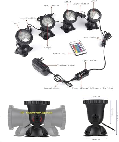 SHOYO Pond Lights, Color Changing Spotlights with Timer, Submersible Fountain Lights Memory Dim Adjustable IP68 Waterproof Underwater RGB for Outdoor Garden Yard Lawn Water Pond Fountain, 4 in Set - Image 5