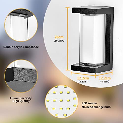 3000K LED 18W Aluminum Rectangular Outdoor Wall Sconce Exterior Light Outside Light Fixture, Black with Warm White, IP64 Waterproof Wall Lights for House Patio Porch Garage - Image 5