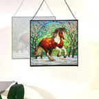 Brown White Icelandic Horse cantering through winter orchard Square Suncatcher–Stained Glass Style Window Panel with Pastoral Scene, Custom Decorative Hanging Art for Equestrian Home, Christmas anTV9F - Image 4