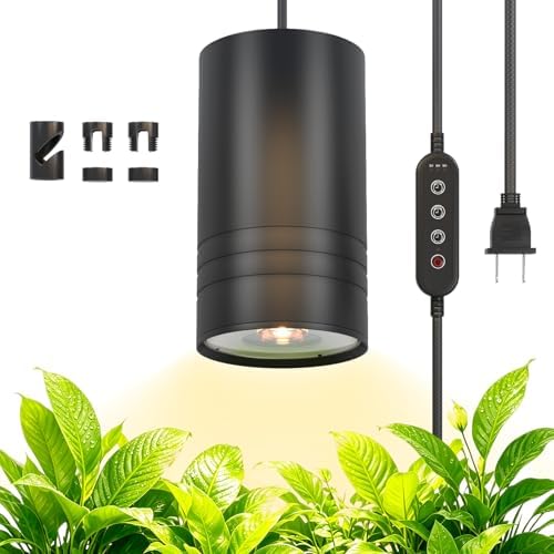 40W Plant Lights for Indoor Growing, Hanging Plant Lamp for Indoor Plants, Large Tall Plant, Garden, Flowers, Greenhouse, with Timer and 15ft Braided Cord, 3000K Full Spectrum, COB Bulb Aluminum Black by Gaudeoo