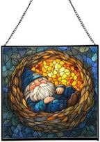Dreamy Nest Gnome Stained Glass Suncatcher – Square Hanging Window Panel for Home or Greenhouse – Whimsical Glass Art Gift for Garden Lovers, Christmas, Halloween, Father Days ng8OPb by Custom