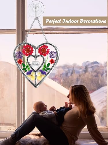 KY&BOSAM Faith Gift Heart Suncatcher Pressed Flower Glass Window Hanging - Image 6