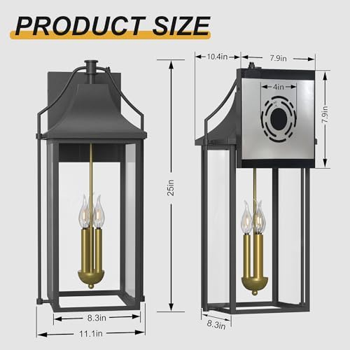 25IN Dusk to Dawn Outdoor Light, 3-E12 Base Wall Sconce for Porch - Image 6