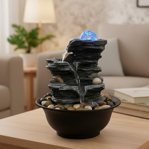 Tabletop Water Fountain Indoor Waterfalls Fountains with Colored LED Light, Indoor Waterfall Feature with ON/Off Switch for Home Office Decor - Image 4