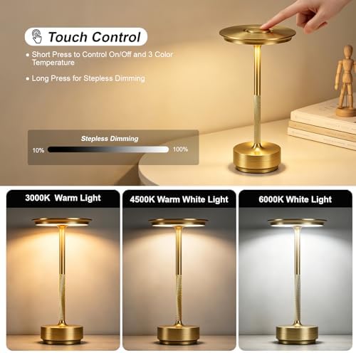 LED Cordless Table Lamp Rechargeable Battery Outdoor Light Gold - Image 2