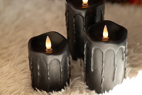 Black Flameless Pillar Candles Flickering with Remote Timer, Battery Operated LED Candles Up to 400 Hours, 3D Moving Flame Real Wax Candles(Black with Dripping Tear) - Image 5