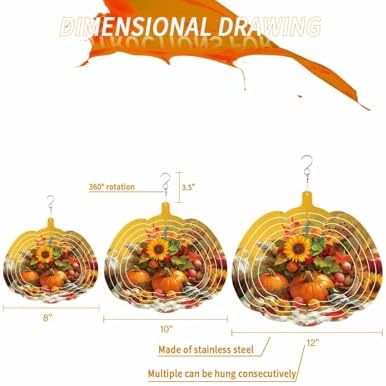 Thanksgiving Fall Wind Spinner for Yard and Garden, Sunflowers Bird Orange Pumpkin Hanging Wind Spinner Outdoor 3D Kinetic Wind Sculpture Spinners Indoor Outdoor Patio Décor Ornaments Gift 12 Inch - Image 2