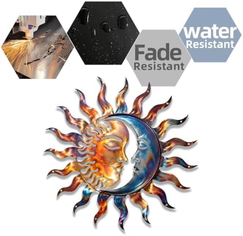 Celestial Sun and Moon Metal Sign Rustic Wall Art Plaque for Home Garden Patio Indoor Outdoor Decor Heavy Duty Waterproof Iron Hanging Ornament (16 INCH) - Image 7