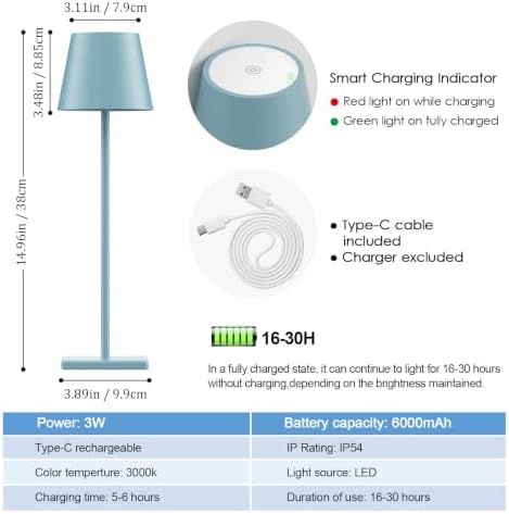 Cordless Table Lamp 5000mAh LED Rechargeable Lamp Blue, 4-Pack - Image 6