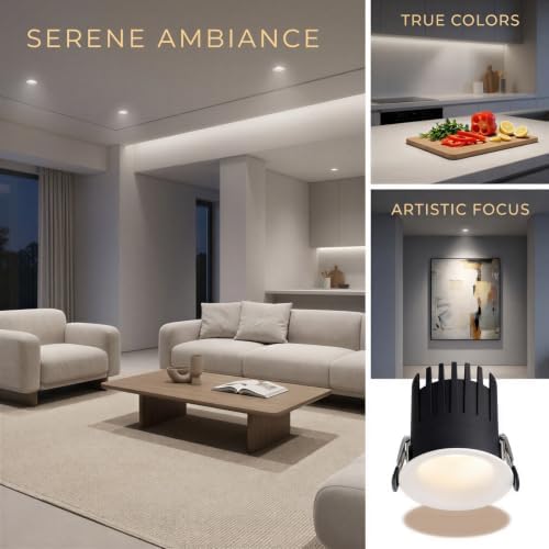 2 Pcs 3 Inch LED Recessed Light, 3.0 in Cutout Trimless Canless Lamp, 12W 4000K Full Spectrum, CRI 98 Dimmable Recessed Ceiling Light for Living Room Kitchen, Frameless Aluminum Spotlight - Image 2