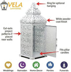 Vela Lanterns Decorative Indoor Moroccan Candle Holders, White, Set of 2 - Image 5
