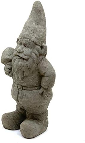 Garden Gnome with Shroom: Solid Durable Stone Statue with Vintage Texture. Sealed for Outdoors. Handcrafted USA. (Antique/Gray) - Image 3
