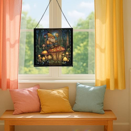 Garden Toad Gnome Stained Glass Suncatcher – Square Hanging Window Panel for Home or Greenhouse – Whimsical Glass Art Gift for Garden Lovers, Christmas, Halloween, Father Days ztAlXH - Image 5