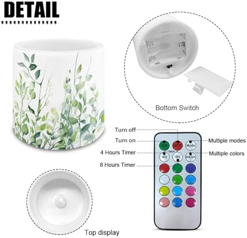 Green Leaves Flameless Candles Flickering Battery Operated 4 Pack Realistic LED Candles with Timer 12-Key Remote Control Decorative Lighting for Gardens Backyards Balconies 3" Dia - Image 6