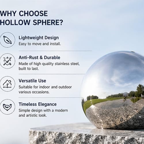 Stainless Steel Hollow Sphere Mirror Polished Decorative Metal Ball for Stair Railing Gate Fence Garden and DIY Projects,250mm - Image 7