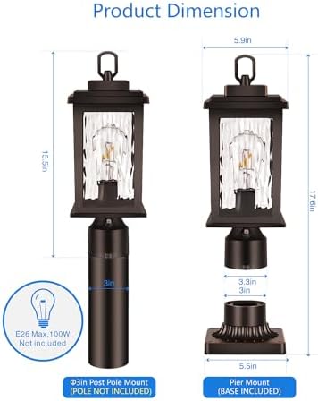 VIANIS Outdoor Post Lights Hardwired 120V, Oil Rubbed Bronze Aluminum - Image 6