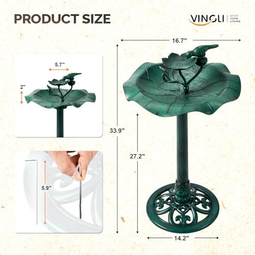 VINGLI Pedestal Bird Bath, Resin Birdbaths Weather Resistant, Bird Baths with Floral Accents & Vintage Finish, Garden Decor for Outdoor, Patio, Yard, Lawn (Green Floral) - Image 6