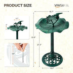 VINGLI Pedestal Bird Bath, Resin Birdbaths Weather Resistant, Bird Baths with Floral Accents & Vintage Finish, Garden Decor for Outdoor, Patio, Yard, Lawn (Green Floral) - Image 6