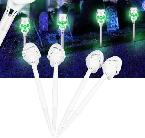 GOWENIC 4pcs Solar Torch Skull Lights for Halloween Graveyard - Image 3