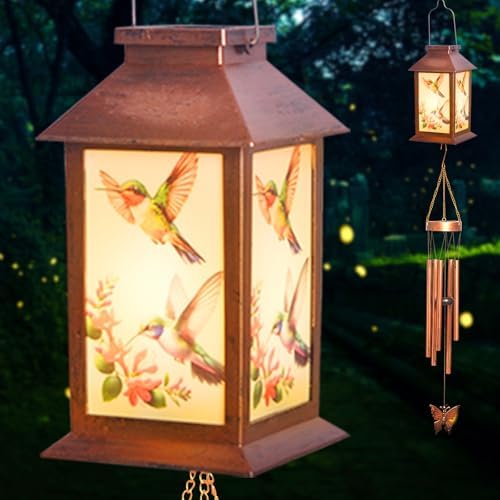 Hummingbird Lantern Wind Chimes, Solar Hummingbird Wind Chime, Gifts for Mom, Women, Grandma, Garden Courtyard Lawn Decor, Gift for Christmas and New Year, Mobiles Decorative Gifts by JOBOSI