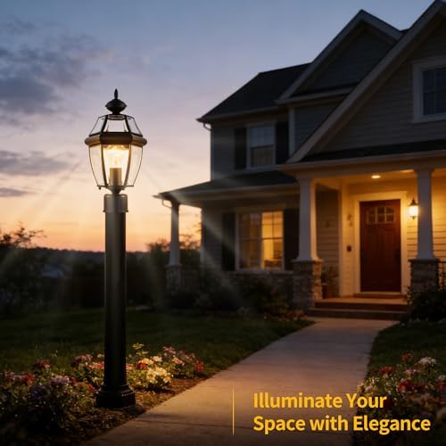 Kalium Outdoor Post Lights, 15" Lamp Post Light Fixture Waterproof Aluminum Housing with Glass, E26 Base Matte Black Lamp Posts Outdoor Lighting for Garden Patio Pathway Walkway （Pole not Included） - Image 2