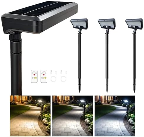 Solar Motion Sensor Pathway Lights - Warm & Daylight Selectable Path Light 3 Modes, IP65 Waterproof Black LED Garden Lighting with Remote Control for Outside Landscape Walkway (4 Pack) by Varmtalys