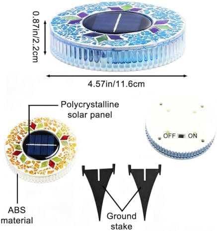 Solar Mosaic Disk Lights Outdoor, Waterproof Mosaic Glass Decorative Solar Garden Lights Auto On/Off, Decorative LED Pathway Lamp for Garden Walkway Patio Yard (Yellow) - Image 5