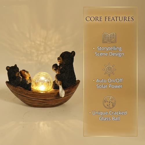 Rezpuao Garden Statue of Bear,Garden Decor Bear Figurine,Bears Outdoor Statue,Solar Decor for Patio,Balcony,Yard,Lawn Ornament - Image 2