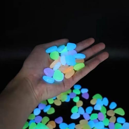 Colorful Glow-in-the-Dark Garden Stones, 500Pcs Solar Glow in the Dark Pebbles, Piedras Luminosas para Jardin,Outdoor Luminous Stones for Garden Path Walkway Yard Fish Tank Plant Pots (Orange Yellow) - Image 2