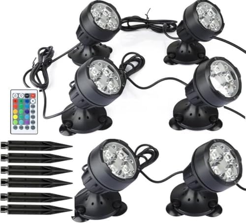 Pond Lights, Colored Fountain Light Timer Underwater RGB Waterproof Submersible LED Outdoor Spotlights with Spiked Stand for Garden Lawn Yard Landscape, 6 Lights by Unknown