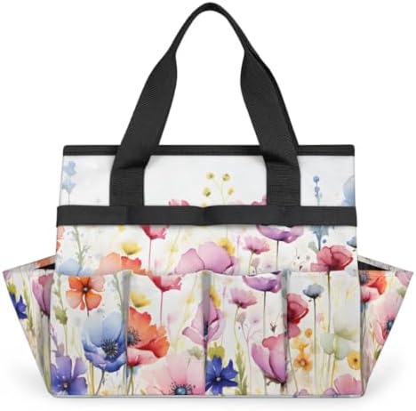 Garden Tool Bag Organizer Garden Tote Bag with Pockets Poppy Lavender Spring Tool Storage Organizer Gardening Tool Kit Holder 13" x 6.8" x 2.8" by Unknown