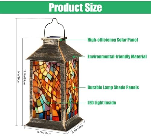 Solar Lantern Illusion Stained Glass Outdoor Garden Hanging Lantern Waterproof Solar Powered Lighting Outside Table Lamp for Patio Deck Yard Camping Beach House Decor, 1 Pack - Image 2