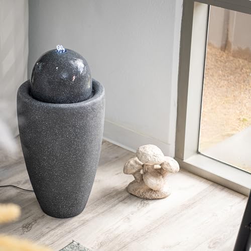 XBrand 26" Modern Sphere Water Fountain with LED Light – Indoor Outdoor Stone Texture Floor Fountain, Zen Bubbling Ball Water Feature for Garden Patio Porch - Gray - Image 3