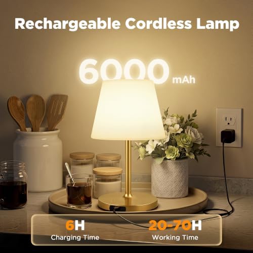 LUTEC Shower Lamp Waterproof, 6000mAh Rechargeable Cordless Table Lamp with 3 Color Temps and Stepless Dimming, Touch Control & Portable LED Nightlight for Bathroom, Desk, Outdoor(Gold) - Image 5