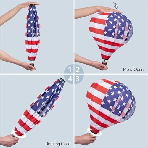 2 Pack American Flag Deluxe Hot Air Balloon Patriotic Everyday Wind Twister Garden Windmills Spinners Decoration 59" L for Outdoors, Lawn, Yard, Ornament Decor, Patriotic Wind Catchers - Image 3