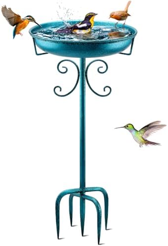 Daoeny 35In Metal Bird Bath for Outside, Vintage Freestanding Birdbaths & Birdfeeder, Bird Baths Feeder Bowl for Outdoors Garden Patio Yard Lawn Decor, Upgraded 5-Pronged Base (Blue) by Daoeny