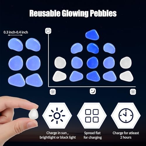 Sasylvia 12000 Pcs Glow in the Dark Pebbles Outdoor Aquarium, White - Image 3