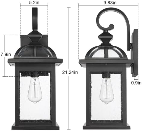 Darkaway 2pcs Outdoor Lights Fixtures Wall Mount, Large 22inch Outdoor Wall Sconce Lights with Seeded Glass Waterproof Outside Exterior Lights Fixture for House Front Porch Patio - Image 3