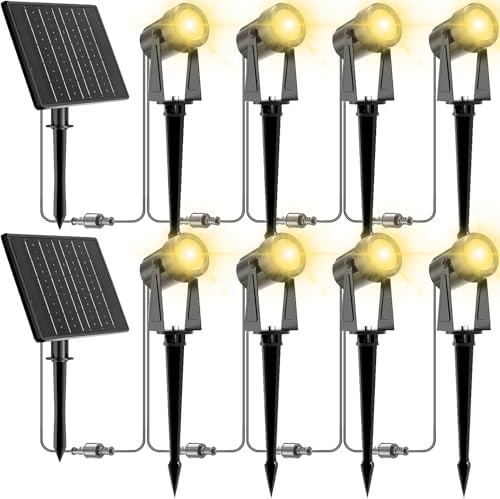 ZYAN Solar Landscape Spotlights, Separate Panels and USB-C Powered 10800mAh Auto On Off Dusk to Dawn, Outdoor IP65 Waterproof Spotlights, Warm White for Yard Path Patio (8 Pack) by ZYAN