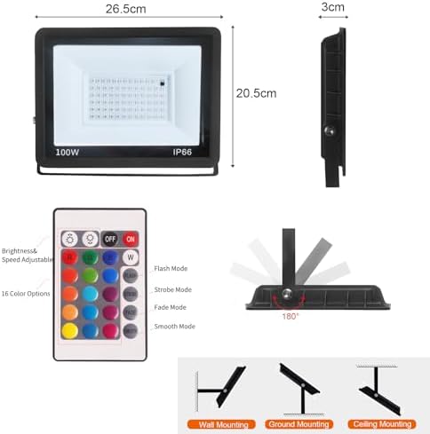 4pcs 100W LED RGB Flood Light Stage Lighting with US 3-Plug, Changing RGB Flood Lights with Remote Control, Dimmable Wall Washer Light 16 Colors 4 Mode for DJ Disco Party Garden Halloween - Image 5