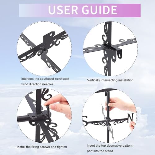 Dog Weathervane Metal Wind Vane Animal Flowers Garden Art Decoration Direction Sign Indicator Stake Mount Ornament for Patio Lawn Farmhouse Yard Roof Outdoor - Image 4