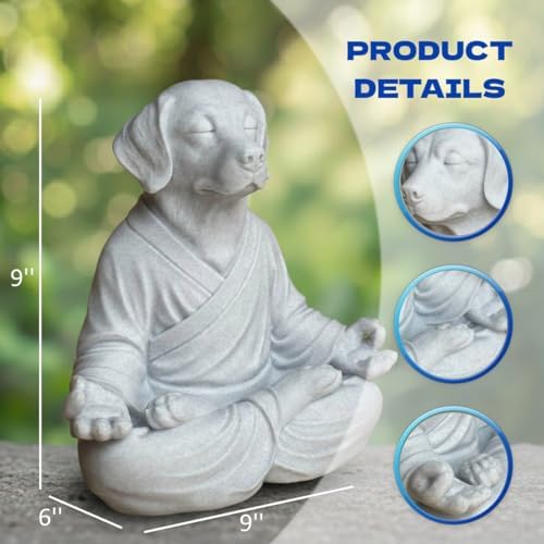 OLOMA Solid Concrete Meditating Dog Statue Heavy Stone Dog Sculpture Durable Outdoor Indoor Lawn Patio Decorative Garden Accent Statement Decorative Garden Accent Feature - Image 2