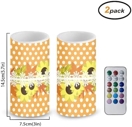 Battery Operated Flameless Candles with Remote and Timer Flameless LED Pillar Candles for Thanksgiving Day Home Party Decoration Battery Tealights, Sunflower Green Leaves - Image 2