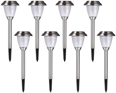 Solar LED Outdoor Lights 8-Pack Stainless Steel Pathway Landscape Lights for Outdoor Path Patio Yard Deck Driveway and Garden, (Silver) - Image 3