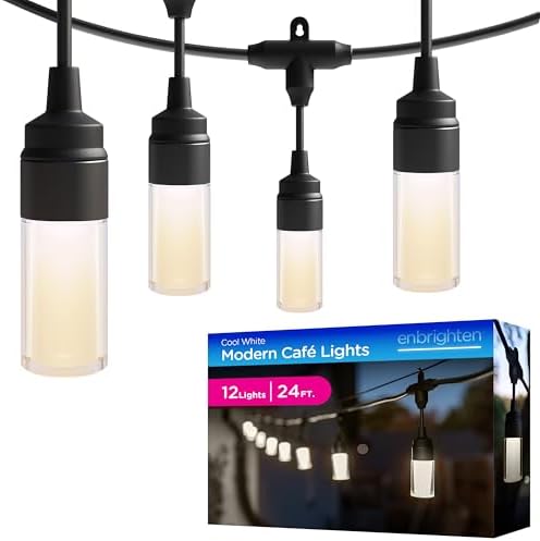 Enbrighten Modern Outdoor String Lights, 24ft, 12 Bulbs, White Light Only by Enbrighten