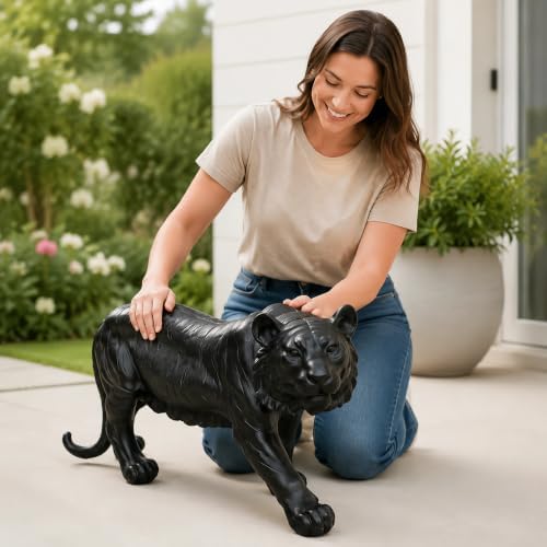 Life-Size Tiger Garden Statue,33.5” Large Outdoor Resin Tiger Sculpture,Realistic Animal Yard Decor for Lawn Patio Backyard Porch Indoor Decoration,Weather-Resistant Tiger Figurine Gift (Black Tiger) - Image 2